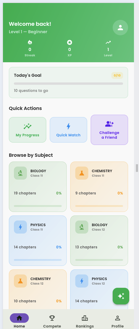 PrepArena Home Screen